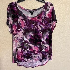 Simply Vera Vera Wang PL Purple & Pink Multicolored Floral Short Sleeve Tee